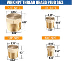 WHK 24 PCS Brass Hex Pipe Plug Fittings Kits,Brass Plugs Fitting Assortment 1/8" 1/4" 3/8" 1/2" NTP Brass Plug Male Threaded