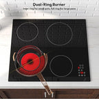 Empava 24 Inch Electric Cooktop 4 Burners with Dual-Ring Zone, Timer, Child Lock, Stop & Go, Built-in Ceramic Glass, 208~240V Hardwired
