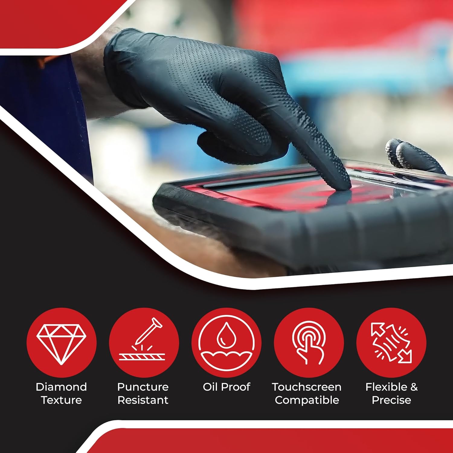 Industrial Nitrile Gloves – Heavy Duty Latex & Powder Free Disposable Gloves with Diamond Texture