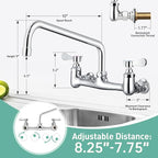 Wall Mount Commercial Sink Faucet with 10” Swivel Spout, 8" Center Wall Mount Kitchen Faucet, Dual Handles Brass Utility Sink Faucet for Laundry Room Restaurant