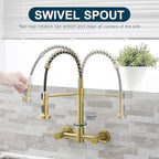 AIMADI Brushed Gold Kitchen Faucet,Wall Mount Faucet 8 Inch Center|2 Handle Commercial Sink Faucet for Modern Kitchens Luxury Style