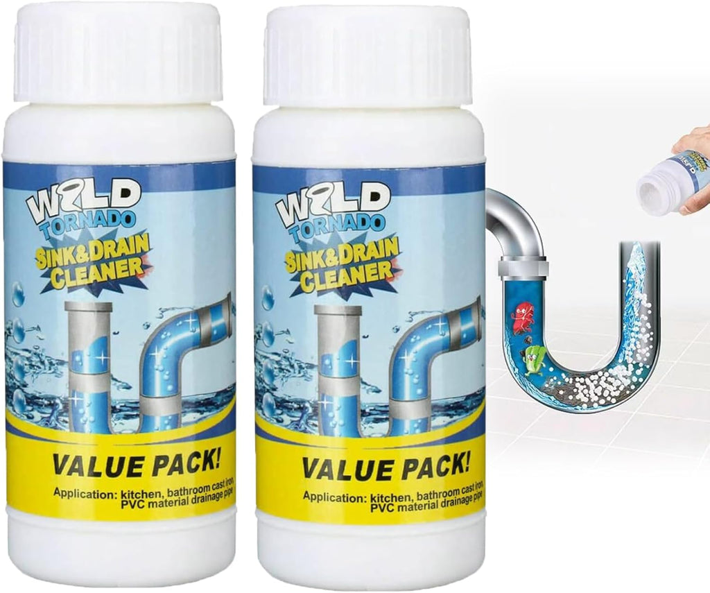 Wild Tornado Powerful Sink & Drain Cleaner Powder - Quick Foaming Super Cleaning Agent for Kitchen, Bathroom & Toilet Pipes (2pcs)