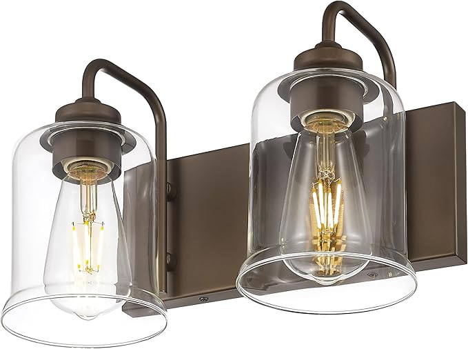 zeyu Oil Rubbed Bronze Bathroom Light Fixtures, 2-Light Bath Vanity Light, 12.5 Inch Farmhouse Wall Sconces with Clear Glass Shade, ZSL72B-2W ORB