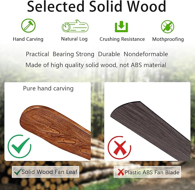 42” Ceiling Fan with Lights and Remote Control Ceiling Fan, Wooden Ceiling Fan with Lights Silent Reversible DC Motor with 3 Blades for Farmhouse, Living Room, Bedroom, Office. (Black + Walnut)