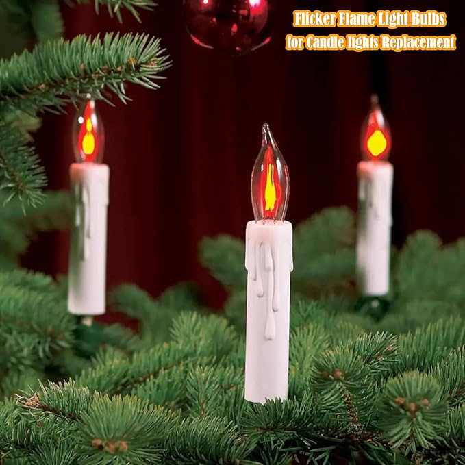 Christmas Flicker Flame Light Bulbs, 12 Pack Crystal Clear Flickering Light Bulbs, 1 Watt C7/E12 Candelabra Replacement Bulb for Electric Candle Chandelier String Lights Halloween Christmas Decoration