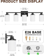 DORESshop 5-Light Black Bathroom Light Fixture Over Mirror with Milk Glass Shade, Modern Vanity Lights for Hallway Living Room Bedroom, ETL Listed