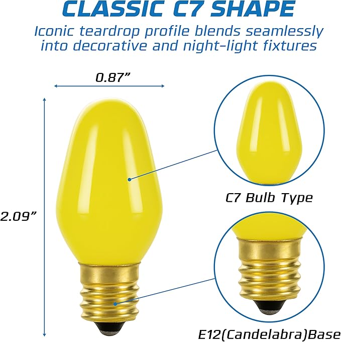 OHLECTRIC Night Light Bulbs (24-Pack – Yellow), 7 Watt Mini Bulbs – E12 Candelabra Base, Non-Dimmable, 120 Volts – C7 Night Light Lamp Replacement Bulb for Salt Lamps, Window Candles, Holiday Decor