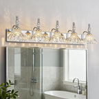Vintage Bathroom Vanity Light, 5-Light Chrome Vanity Lighting Fixture with Flower Glass Shade, Bathroom Lighting Fixtures Over Mirror