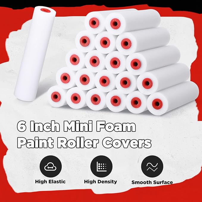 Nuogo 120 Pcs 6 Inch Foam Paint Roller Mini High Density Foam Roller Refills Paint Edger Tool for Walls Brings Smooth Finishes Flat Surfaces (White)