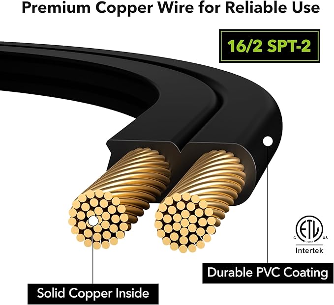 HBN Extension Cord, 3-Pack 6FT Black, 2 Prong Indoor Extension Cord 16/2 SPT-2, 13A, 1625 W, 3-Outlet Extension Cords for Home/Office Use