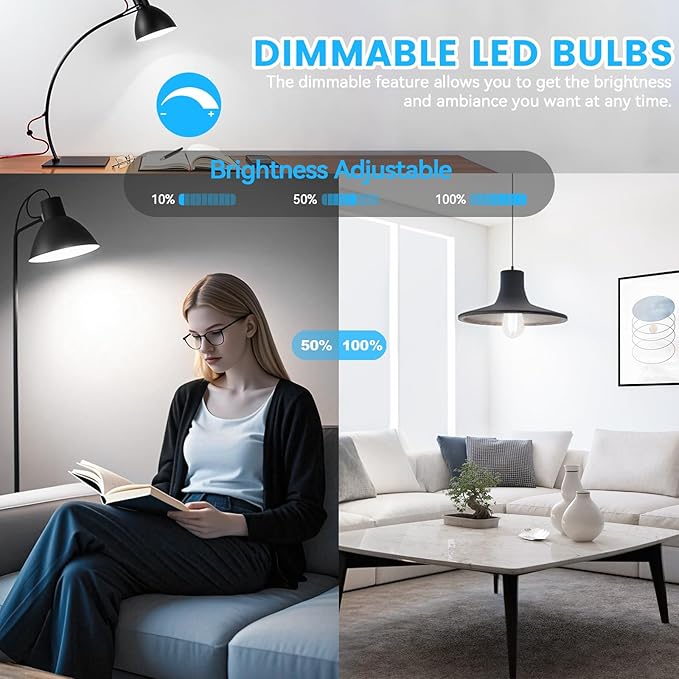 Brightever E26 LED Bulb 60 Watt Equivalent, 5000K Daylight White Dimmable Light Bulbs, 7W, 850LM Vintage Lights Bulb, 90+CRI, ST58 Clear Glass Antique Decor Filament Edison Bulb for Room, 6-Pack