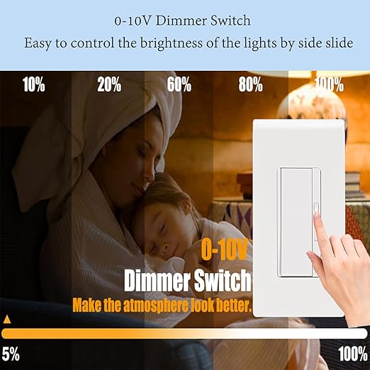 0-10V LED Dimmer Switch for 0-10V Dimmable LED Lights, Single-Pole or 3-Way, Wallplate Included, ETL Listed
