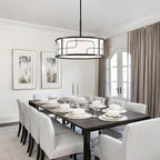 Drum Chandelier - Black and White Linear Design Adjustable Pendant Light for Dining Room, Kitchen Island, Living Room, Foyer (19.68", 5 Lights)