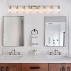 8 Light Bathroom Vanity Light, Large Brushed Nickel Vanity Lights Fixtures, Bathroom Lighting Fixture Over Mirror with Clear Glass Shade for Mirror, Bedroom, Living Room, Wall Lamp