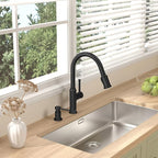 Lava Odoro Black Soap Dispenser for Kitchen Sink, Modern Brass Built in Countertop Pump Dispenser with 18 Oz Refillable Bottle, Kitchen Soap and Lotion Dispenser Spot-Free, Matte Black, KSD-21