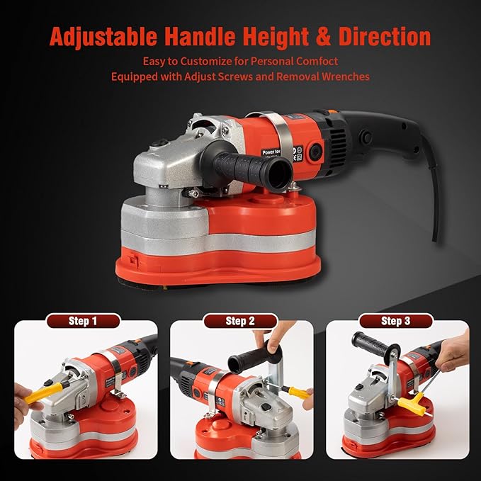 Electric Diamond Floor Grinder Polisher Machine 3800W, 6-Speed Adjustable, with 3 Diamond Wheels for Dustless Grinding, Polishing Cement, Marble, Epoxy, Concrete, Stone, Thinset, Metal Descaling