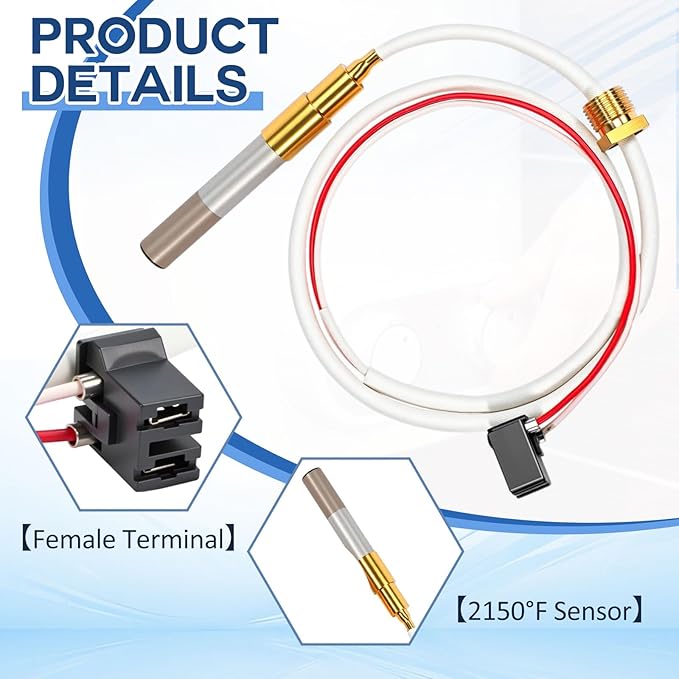 Capoda LP Thermopile Senor Parts for Pilot Burner Kit, Replace Sp20824, Sp20754, Sp21058, Sp20800, Sp21096, Sp20739 Compatible with Ruud and Richmond Water Heaters Pilot Burner Kit Parts