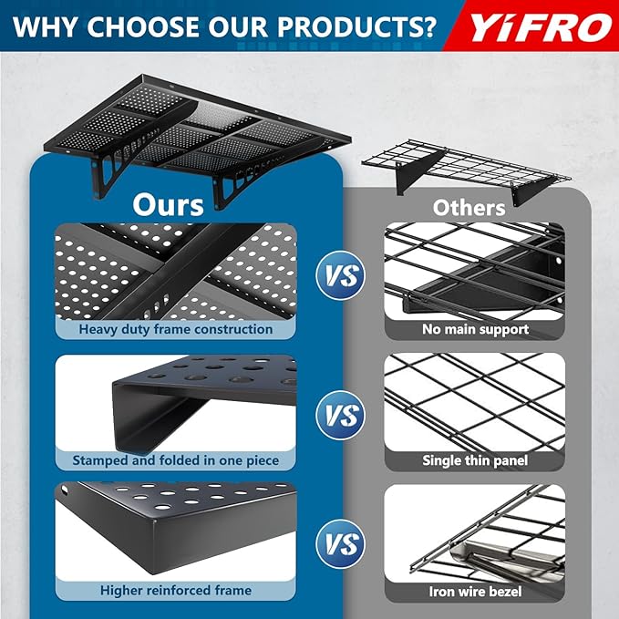 2-Pack 1.5x4ft Heavy Duty Garage Wall Shelving, 500 lbs Load Capacity, Garage Shelving Wall Mounted, Garage Storage Rack with Hooks, Black