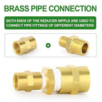 TAISHER 5PCS Brass Pipe Fitting, Reducer Adapter, Hex Nipple, 1/2-Inch Male Pipe x 1/4-Inch Male Pipe