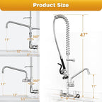 Commercial Faucet with Sprayer,BESTJEEF Commercial Wall Mount Kitchen Sink Faucet with Pre Rinse Sprayer for Kitchen Cook - 47" Height Faucet with 8" Center and 12" Add-On Spout