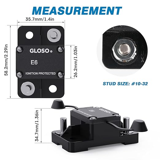 GLOSO Circuit Breaker 30 A E67 Mid Range Mini T1 Auto Reset, Compact Medium IP66, Marine Auto Truck (30 A)