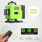 16 Lines Laser Level 360 Self Leveling, 4x360° 4D Green Beam Cross Line Lazer Level with 2 Batteries,360°Horizontal/Vertical Line Laser Remote Control for Tiling Floor Construction and Picture Hanging