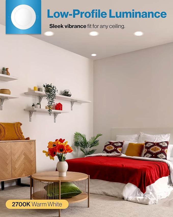 Sunco 48 Pack Recessed Lighting 6 Inch LED, Canless Ceiling Lights Slim with Junction Box, 850 LM, 14W (100W Equivalent), 2700K Soft White, Dimmable, Wafer Thin, 50000 Lifetime Hours ETL.