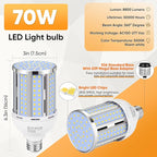 70W LED Corn Light Bulb(6 Pack),(700 Watt Equivalent) Fanless E26/E39 Medium/Large Mogul Base LED Cob Lamp 5000K Daylight 8,800LM for Outdoor Indoor Garage Warehouse Factory Workshop Street Backyard