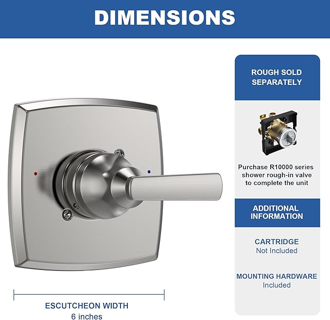 Replacement for D Faucet 14 Series Single-Function Shower Valve Trim Kit, Spot Resist Brushed Nickel Shower Trim Kit Shower Handle T14064-SRBN(Without Cartridge))