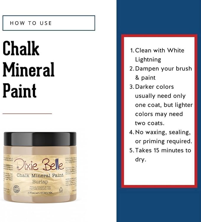 Dixie Belle Paint Company Chalk Finish Furniture Paint - Burlap (16oz) - Matte Cozy Tan Chic Chalk Mineral DIY Furniture Paint