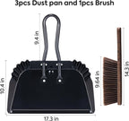 Yangbaga 3pcs Metal Dustpan and Brush Set, 17In Extra Large Handheld Dust Pan and Wood Broom,Heavy-Duty Dust Pans Metal Edge Flat Against Floor for Patio/Pet/Car/Outdoor