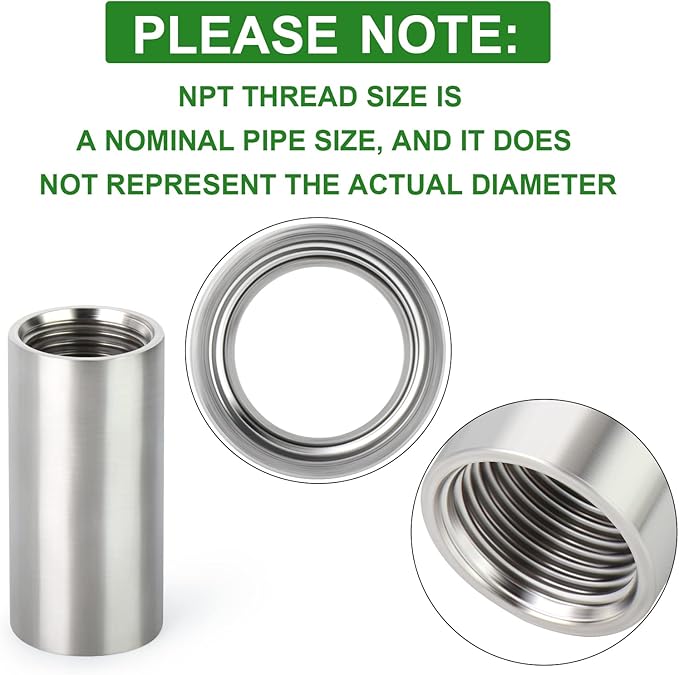 TAISHER 2PCS Stainless Steel Pipe Fittings, 1/4" NPT x 1/4" NPT Female Threaded, 2" Length Nipple Cast Pipe