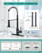Kitchen Faucets with Pull Down Sprayer: Matte Black 3-Function Kitchen Sink Faucets for 1 or 3 Hole - Stainless Steel Single Handle Spring Kitchen Faucets with Deck Plate for Farmhouse RV Laundry