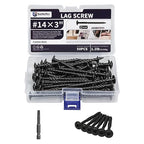 Lag Screws 3 Inch, 50PCS Heavy Duty Construction Screw, Structural Wood Screw #14 x 3, Rust Resistant, Washer Head, Black Coated Exterior Wood/Lag Screws Hex Socket Included