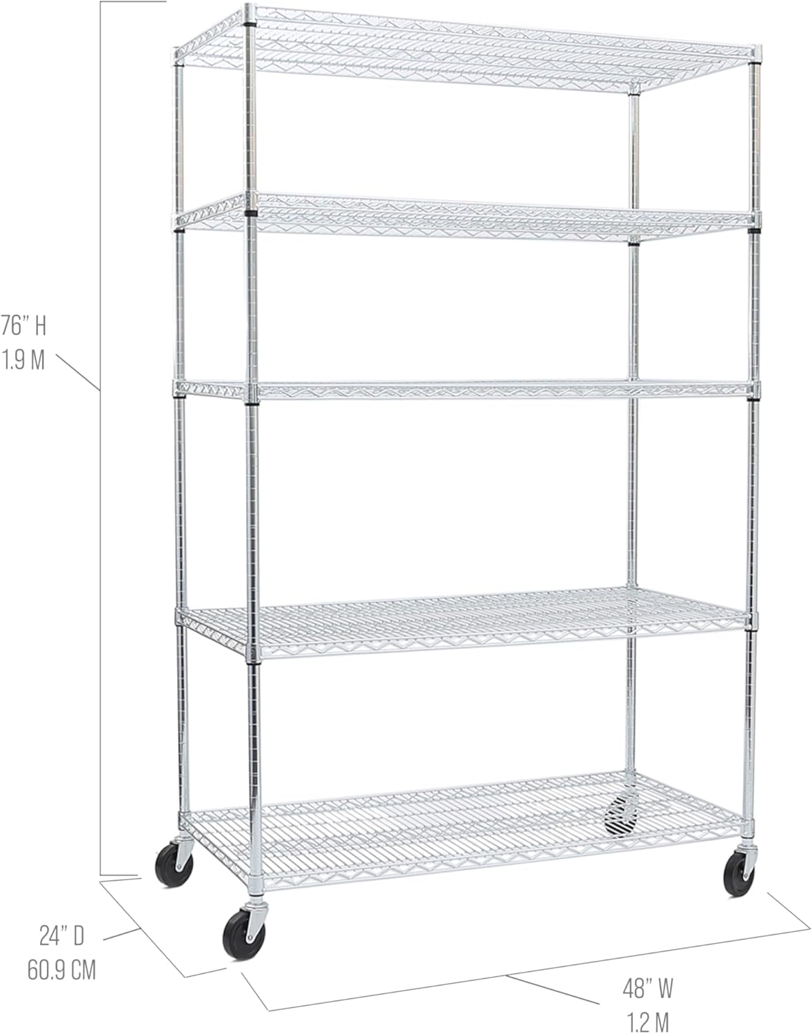 Seville Classics UltraDurable Heavy Duty NSF Solid Steel Wire Rack Storage Unit Organizer for Garage, Warehouse, Office, Restaurant, Classroom, Kitchen, 5-Tier Shelving, 48" W x 24" D