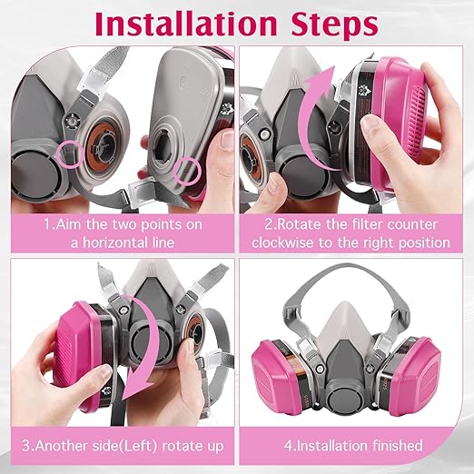 Reusable Respirator Mask with Filters - Chemical Gas Dust Masks w/Goggles for Painting Spraying Sanding Welding Woodworking (60925)