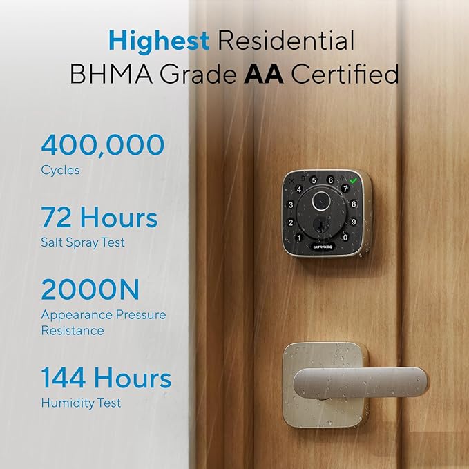 ULTRALOQ Bolt Fingerprint WiFi Smart Lock, Works with Apple Home, Siri, Alexa, 8-in-1 Keyless Entry with Fingerprint ID, App Remote Control, Keypad Deadbolt, BHMA Cert., Easy Install, 10 Mo. Battery