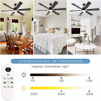 56inch Ceiling Fans with Lights and Remote/App Control, Dimmable LED, Reversible DC Motor, Noiseless, 6 Double-side blades, Modern Low Profile Ceiling Fan for Indoor/Outdoor Use (Brown)