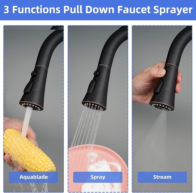 iFealClear Kitchen Faucet Head Replacement, 3 Modes Pull Down Faucet Spray Head Replacement Compatible with Moen Delta Kitchen Sink Faucet, 15 Adapters Available, Oil Rubbed Bronze