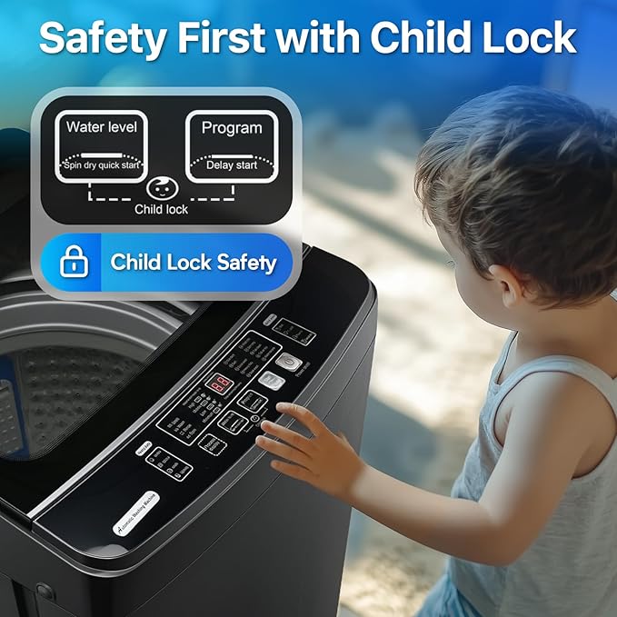 Portable Clothes Washing Machines 27 LBS Full Automatic Washer and Spinner Combo with 10 Program and 8 Water Level, Compact Laundry Wash Machine for Apartment RV Dorm, Grey