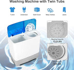 COSTWAY Portable Washing Machine, Twin Tub 22Lbs Capacity, Compact Washer(13.2Lbs) and Spinner(8.8Lbs) with Control Knobs, Built-in Drain Pump, Semi-Automatic Laundry washer for Apartment, RV (Blue)