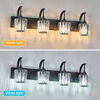 Modern Bathroom Vanity Light, 4-Light Black Wall Sconce with Crystal Accents, Over Mirror Bathroom Lighting Fixture, 32.67" Long Dimmable Vanity Lamp for Makeup, Easy Installation