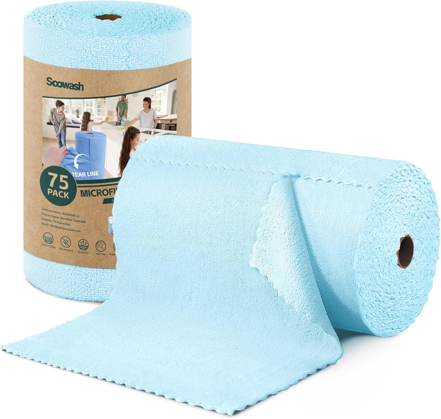Microfiber Cleaning Cloths Roll, 75 Pack Tear Away Microfiber Towels Roll, 12" x 12" Lint Free Rags, Reusable Cleaning Cloths, Washable, Scratch Free,Ultra Absorbent Dish Rags(Blue)