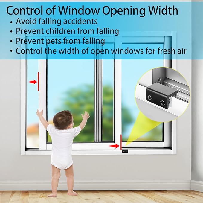 ZRFCXE Window Locks,8 Pack Sliding Window Locks with Key for Vertical & Horizontal Sliding Windows Doors,Easv to Install,Adjustable Security Window Lock for Patio Bedroom Home and Office (Black)