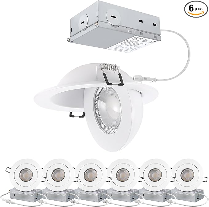 4inch Gimbal LED Recessed Light Recessed LED 4 inch White Swivel Gimbal Canless Light 360° Rotation 90° Tilt 4" 9W Eyeball Lighting Dimmable Adjustable Can Spotlights 5CCT White 4 inch 6 Pack