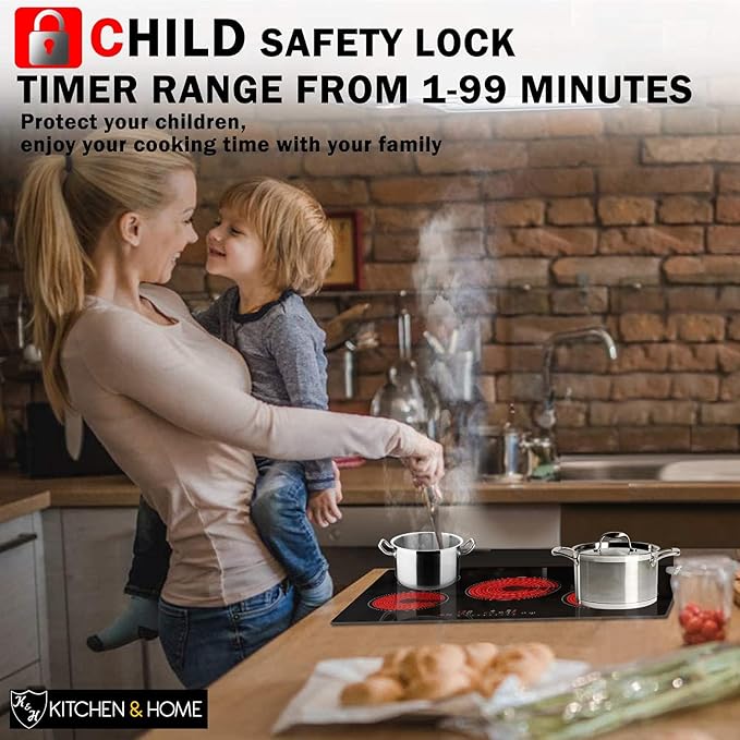 K&H 5 Burner 30 Inch Built-in Electric Stove Top Radiant Ceramic Cooktop Touch Control 240V 9000W CE30-8808NF