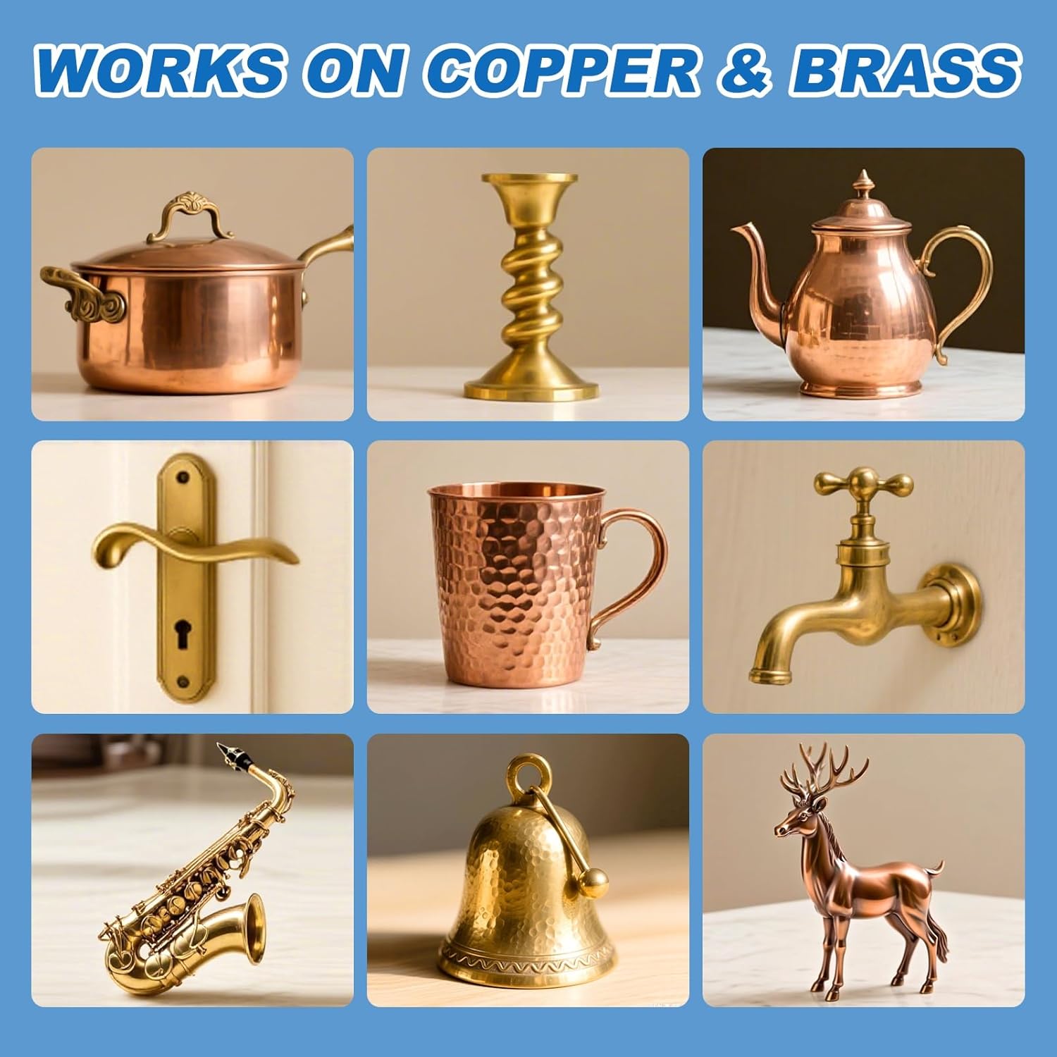 Copper & Brass Cleaner and Polish – 17.6 Oz Gentle Copper Polishing Cream for Pots, Pans, Sinks, Cups, Antiques – Restores Shine, Gentle Removes Tarnish & Stains – Non-Scratch, Easy to Use