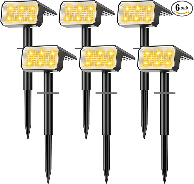 Solar Spot Lights Outdoor, [6 pack/118 LED] 4 Modes Auto On/Off Solar Landscape Spotlights, Ip67 Waterproof Solor Powered Pathway Lights for Outside Yard Garden Walkway Tree Patio (Warm White)