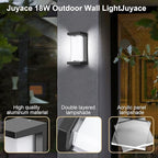 Juyace 18w Outdoor Porch Lights Exterior Lighting Fixtures Wall Mount Rectangular Modern Patio Sconces 1800Lm 6000k Aluminum Black IP65 for Garage House Front Door Entryway (2 Pack)
