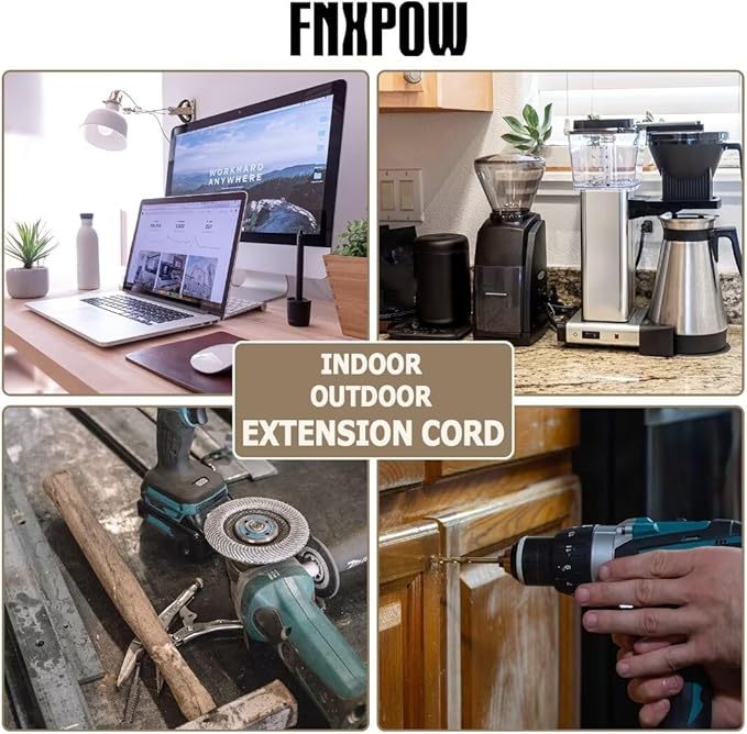 Indoor Outdoor Extension Cord 15 FT Waterproof, 16/3 Gauge Heavy Duty White Extension Cords, 13A 1625W SJTW Extension Cord with 3 Prong Grounded Plug, Great for Tools, Lights, UL Listed.